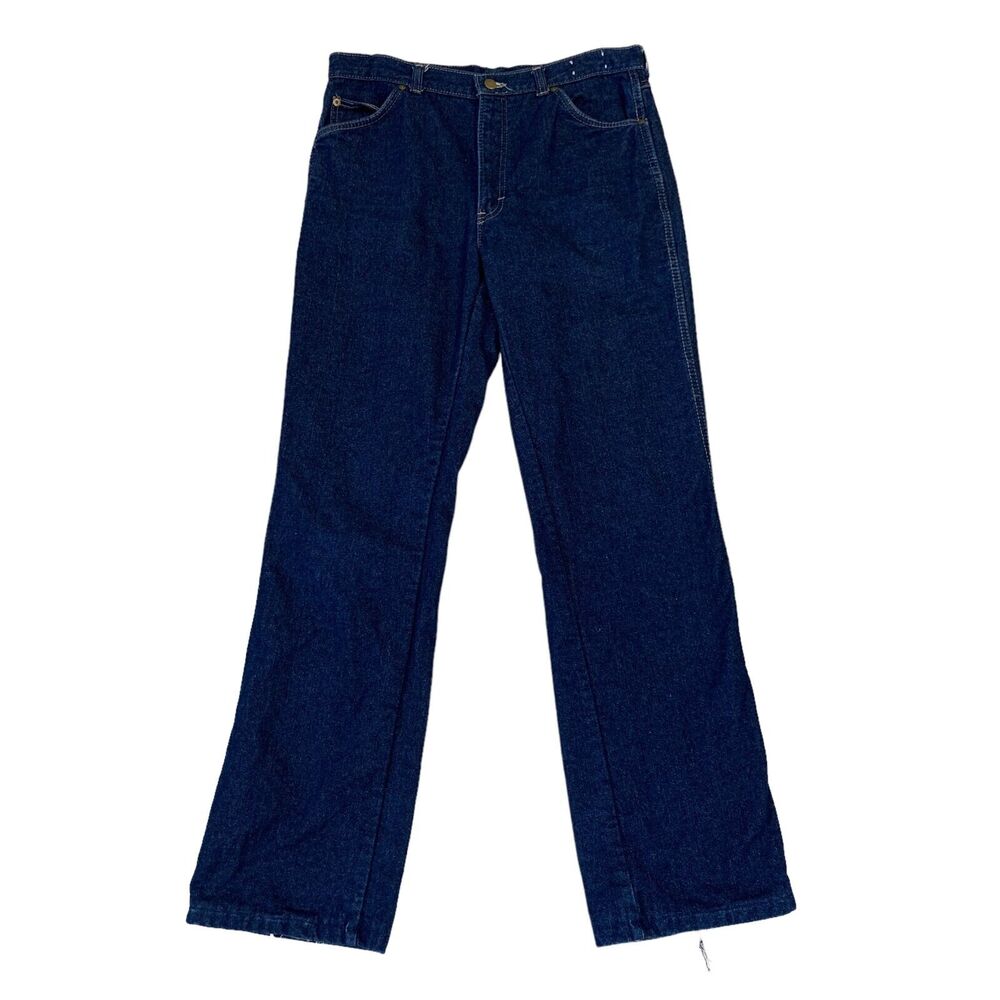 Rei Plaid Lined Jeans Mens 32 Blue Denim Straight Leg 5 Pocket Zip Fly Outdoor